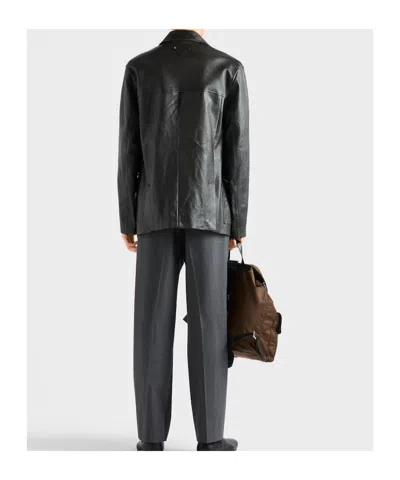 Prada Double-breasted Nappa Leather Caban Jacket In Black