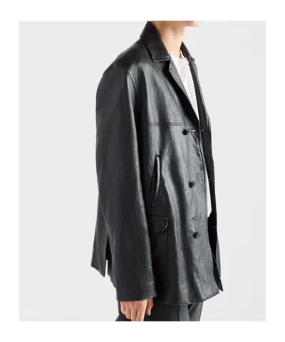 Prada Double-breasted Nappa Leather Caban Jacket In Black