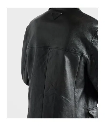 Prada Double-breasted Nappa Leather Caban Jacket In Black