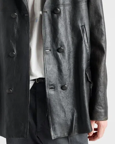 Prada Double-breasted Nappa Leather Caban Jacket In Black