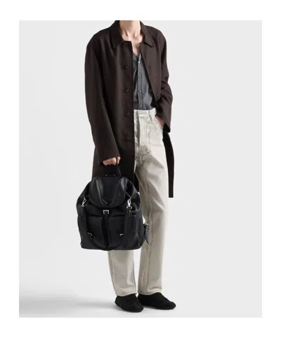 Prada Leather Backpack In Red