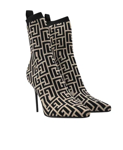 Balmain Logo High-heeled Boots In Multi