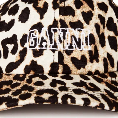 Ganni Brimmed Hat Leopard Print In Brown