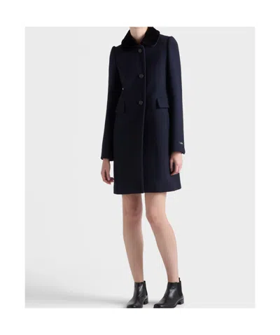 Prada Detachable Collar Single-breasted Coat In Blue