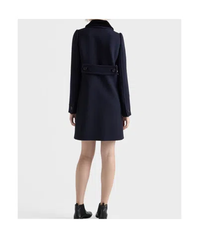 Prada Detachable Collar Single-breasted Coat In Blue