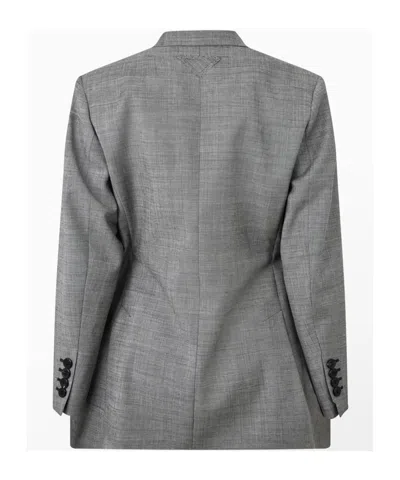 Prada Double-breasted Blazer In Gray