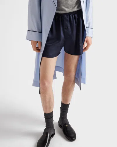 Prada Silk Boxer Shorts In Blue