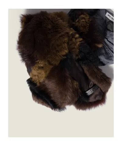 Miu Miu Shearling Patchwork Stole In Brown