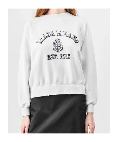 Prada Crew Neck Sweatshirt In White