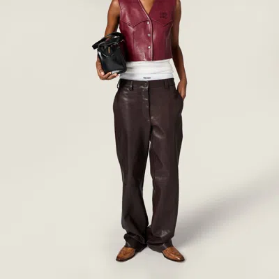 Miu Miu Leather Trousers In Brown
