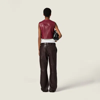 Miu Miu Leather Trousers In Brown
