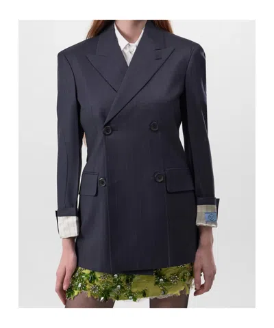 Prada Double Breasted Blazer In Blue