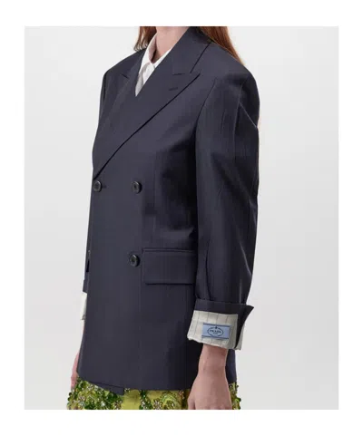 Prada Double Breasted Blazer In Blue
