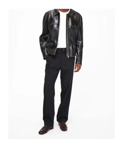 Prada Front Zip Leather Jacket In Black