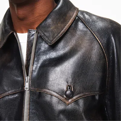 Prada Front Zip Leather Jacket In Black