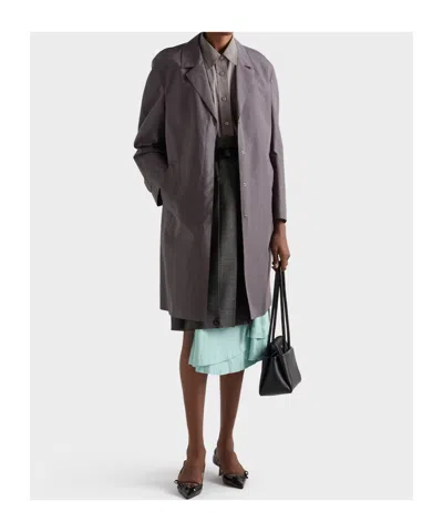Prada Single-breasted Double Poplin Coat In Gray