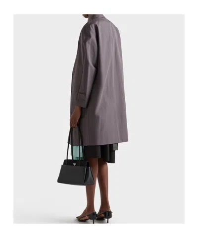 Prada Single-breasted Double Poplin Coat In Gray