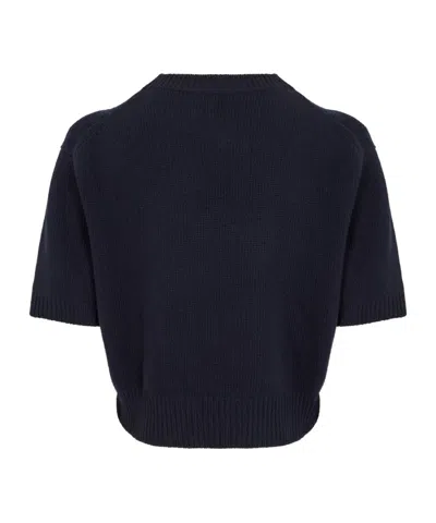 Prada Short-sleeved Knit Sweater In Blue
