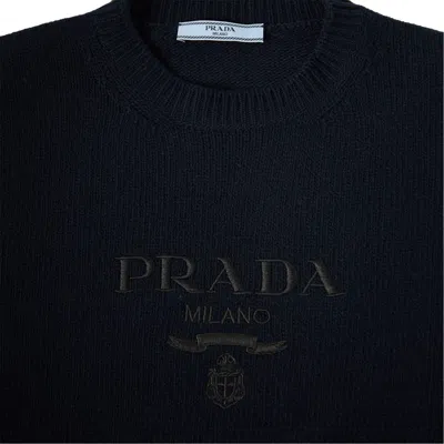 Prada Short-sleeved Knit Sweater In Blue
