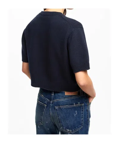 Prada Short-sleeved Knit Sweater In Blue