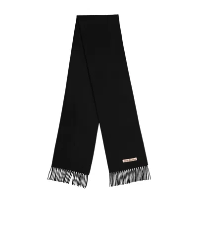 Acne Studios Logo-tag Frayed-edge Scarf In Black