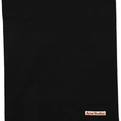 Acne Studios Logo-tag Frayed-edge Scarf In Black