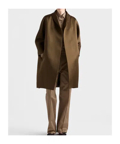 Prada Single-breasted Double Satin Coat In Brown