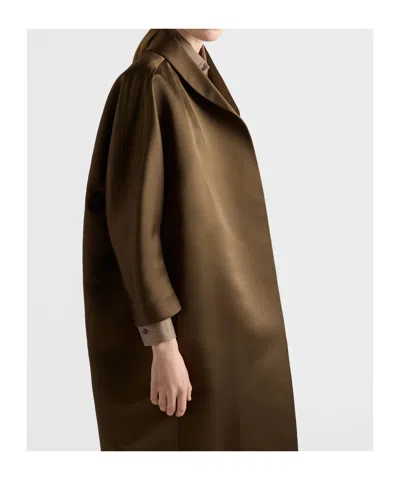 Prada Single-breasted Double Satin Coat In Brown