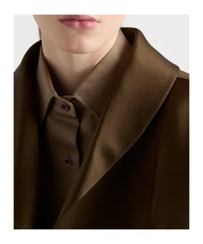 Prada Single-breasted Double Satin Coat In Brown