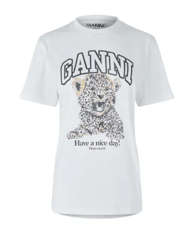 Ganni Basic Jersey Leopard Relaxed T-shirt Leopard In White
