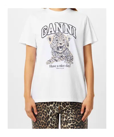 Ganni Basic Jersey Leopard Relaxed T-shirt Leopard In White