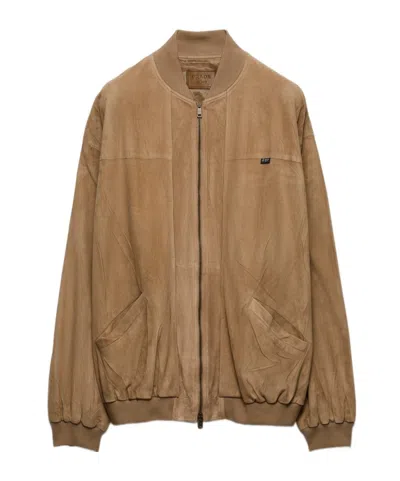 Prada Suede Bomber Jacket In Brown
