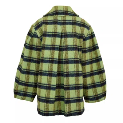 Ganni Oversized Double-breasted Checked Brushed-wool Coat In Green