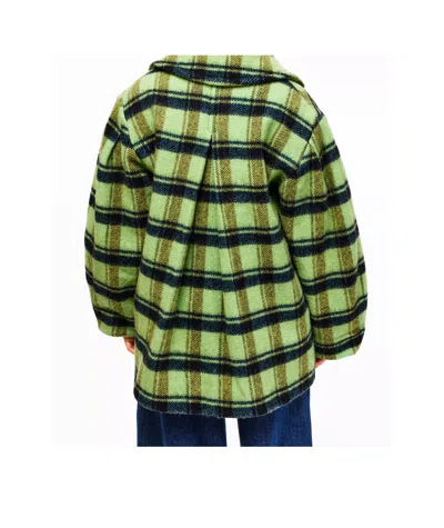 Ganni Oversized Double-breasted Checked Brushed-wool Coat In Green