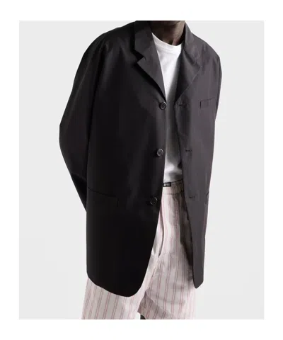 Prada Single-breasted Technical Cotton Jacket In Black