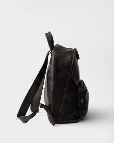 Prada Distressed Nappa Leather Backpack In Brown