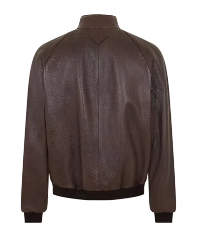 Prada Leather Jacket In Brown