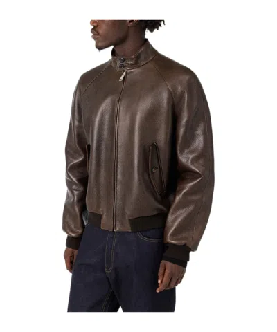 Prada Leather Jacket In Brown