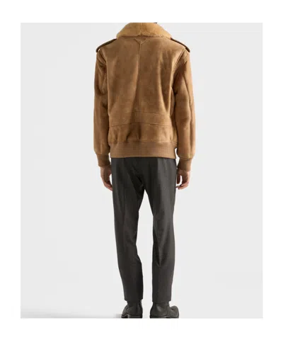 Prada Suede And Shearling Bomber Jacket In Orange