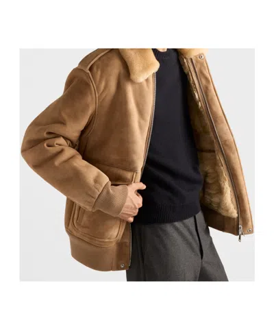 Prada Suede And Shearling Bomber Jacket In Orange