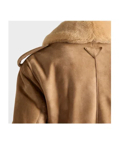 Prada Suede And Shearling Bomber Jacket In Orange