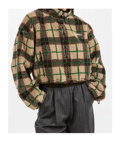 Miu Miu Checked Teddy Bear Jacket In Multi