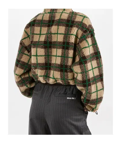 Miu Miu Checked Teddy Bear Jacket In Multi