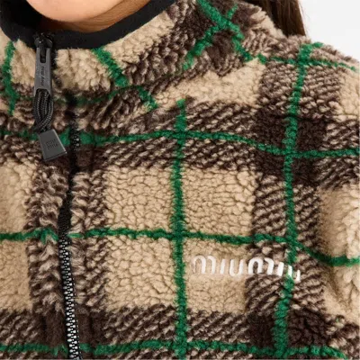 Miu Miu Checked Teddy Bear Jacket In Multi