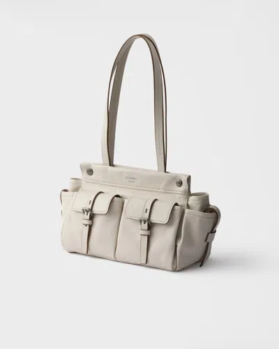 Prada Route Medium Leather Tote Bag In White