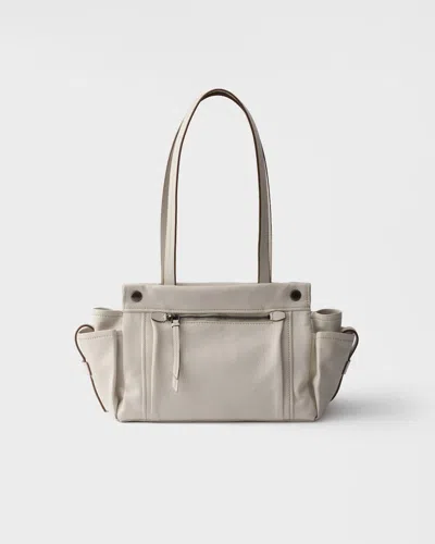 Prada Route Medium Leather Tote Bag In White