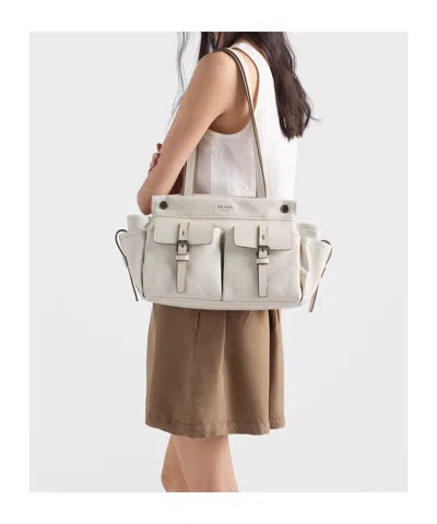 Prada Route Medium Leather Tote Bag In White