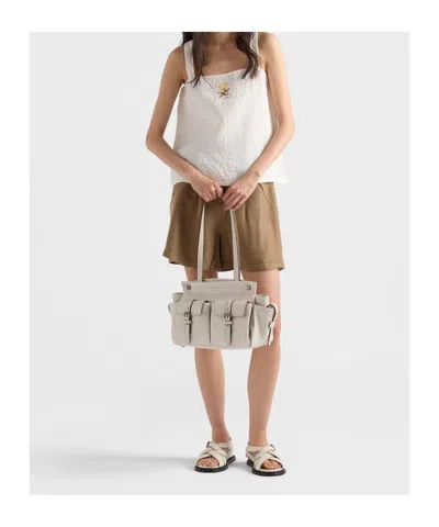 Prada Route Medium Leather Tote Bag In White