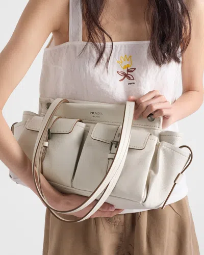 Prada Route Medium Leather Tote Bag In White
