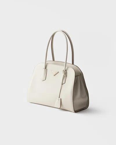 Prada Medium Leather Tote Bag In White